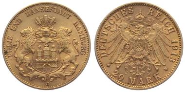 Preview: Hamburg 20 Mark 1913 J - Stadtwappen mit Schildhalter
